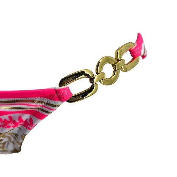 Victoria's Secret Gold Coral Print Bikini Gold Tone Hardware Womens Small - Picture 2 of 7